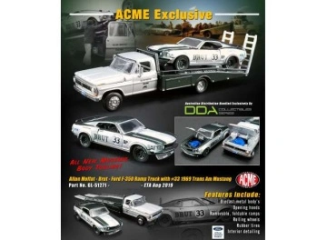1/64 1969 allan moffat *brut* trans am mustang #33 on a ford f-350 ramp truck.