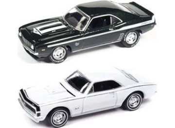 1/64 yenko 2-pack:1x 1969 chevrolet camaro, fathom green poly with white yenko hood & side stripes1x 1967 chevrolet camaro, g...