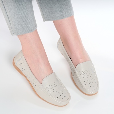 Balerini dama piele naturala perforati comozi – THEA Grey - Img 3