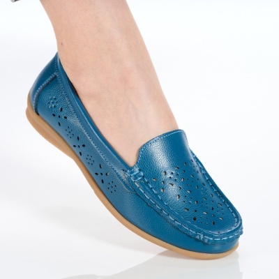 Balerini dama piele naturala perforati comozi – THEA L.Blue