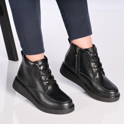 Ghete dama piele naturala imblanite – LISANDRA Black Leather