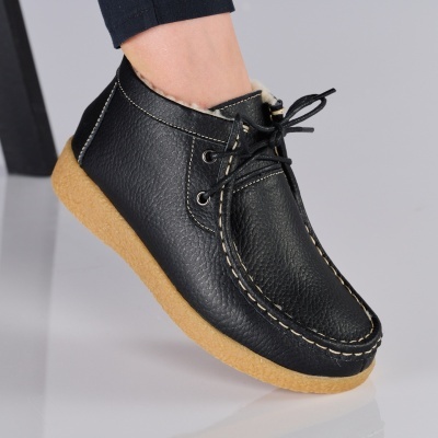 Ghete dama piele naturala imblanite comode – JULIET Black