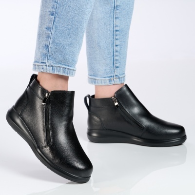 Ghete dama piele naturala imblanite comode – KASANDRA Black - Img 5