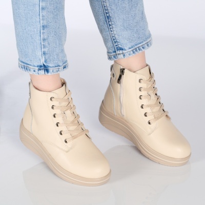 Ghete dama piele naturala imblanite comode – NADIA Beige - Img 2