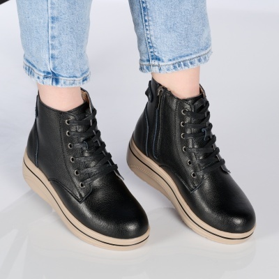 Ghete dama piele naturala imblanite comode – NADIA Black - Img 2