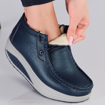 Ghete dama piele naturala imblanite talpa ortopedica – JENNIFER Blue - Img 3