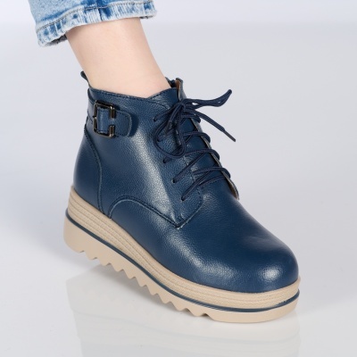 Ghete dama piele naturala imblanite talpa striata – NANCY Navy - Img 2