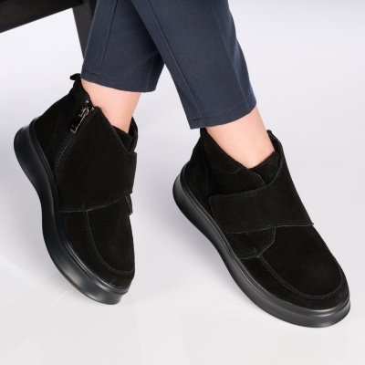 Ghete dama piele naturala intoarsa imblanite – MARIBEL Black - Img 2