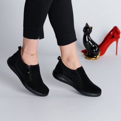 Pantofi dama piele naturala intoarsa casual – ELA Black - Img 2