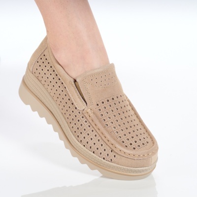 Pantofi dama piele naturala intoarsa comozi – THALIA Khaki - Img 2