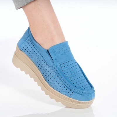 Pantofi dama piele naturala intoarsa comozi – THALIA Sky Blue