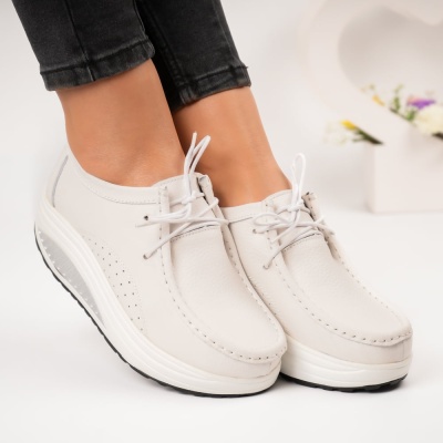 Pantofi dama piele naturala talpa ortopedica – BEATRICE White - Img 3