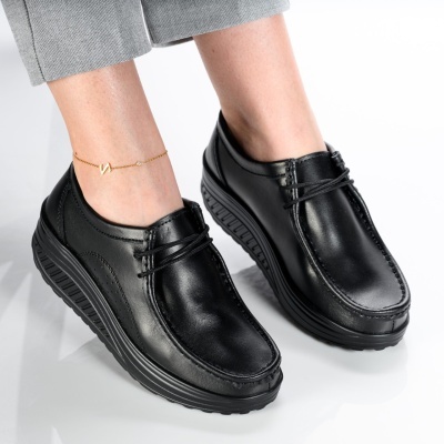 Pantofi dama piele naturala talpa ortopedica – BETTY Black - Img 3