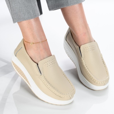 Pantofi dama piele naturala talpa ortopedica – IRIS Beige - Img 3