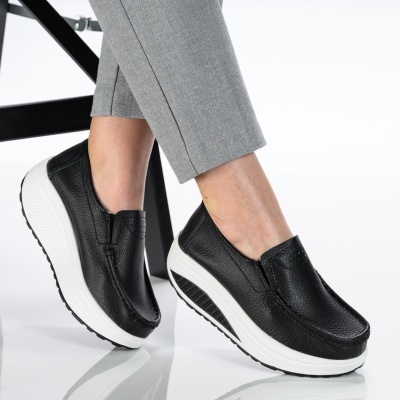 Pantofi dama piele naturala talpa ortopedica – IRIS Black - Img 2