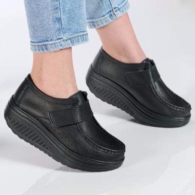Pantofi dama piele naturala talpa ortopedica – VICTORIA Black&Black - Img 3