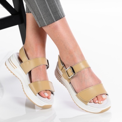 Sandale dama piele naturala casual comode - CELIA Beige - Img 2