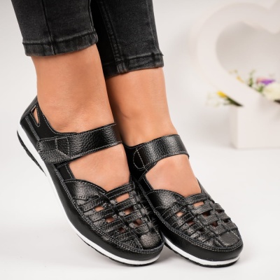 Sandale dama piele naturala perforate cu arici – LUNA Black - Img 2