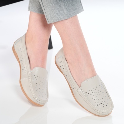 Balerini dama piele naturala perforati comozi – THEA Grey - Img 2