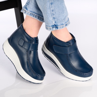 Ghete dama piele naturala imblanite talpa ortopedica – KATE Blue - Img 3