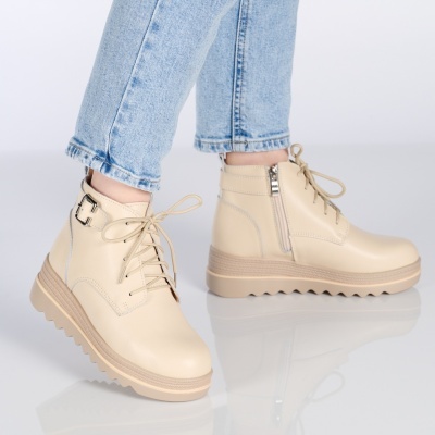 Ghete dama piele naturala imblanite talpa striata – NANCY Beige - Img 2