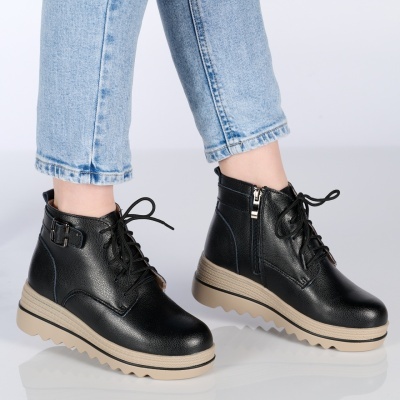 Ghete dama piele naturala imblanite talpa striata – NANCY Black