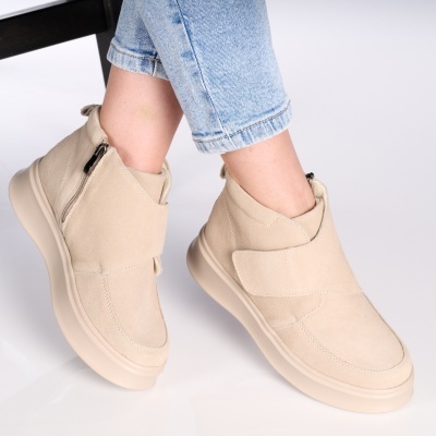 Ghete dama piele naturala intoarsa imblanite – MARIBEL Beige - Img 2
