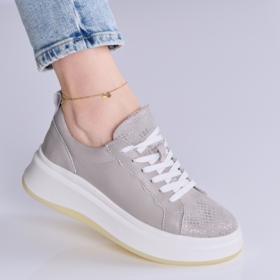 Pantofi dama piele naturala casual – IOLANDA Grey&Silver