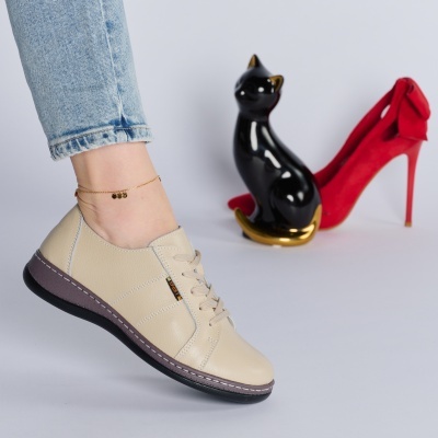 Pantofi dama piele naturala comozi – FELICIA Beige - Img 3