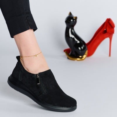 Pantofi dama piele naturala intoarsa casual – ELA Black