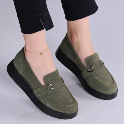 Pantofi dama piele naturala intoarsa comozi – INSULA Green - Img 3