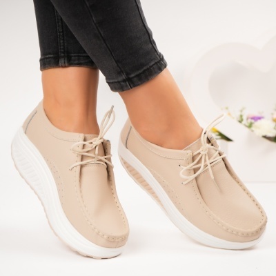 Pantofi dama piele naturala talpa ortopedica – BEATRICE Beige - Img 4