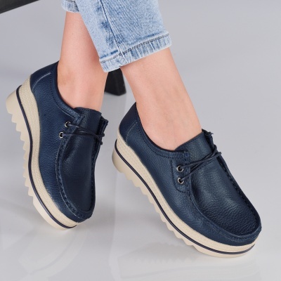 Pantofi dama piele naturala talpa striata – ISABEL Blue - Img 2