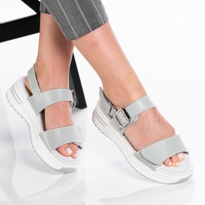Sandale dama piele naturala casual comode - CELIA Grey - Img 2