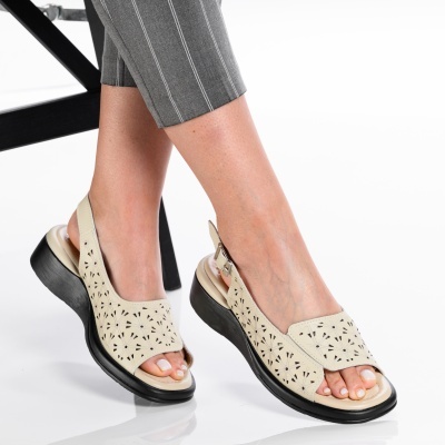 Sandale dama piele naturala comode - ANGELA Beige - Img 2