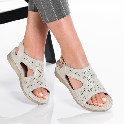 Sandale dama piele naturala comode - AURA Grey