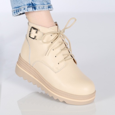 Ghete dama piele naturala imblanite talpa striata – NANCY Beige
