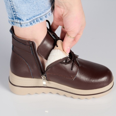 Ghete dama piele naturala imblanite talpa striata – NANCY Dark Brown - Img 2