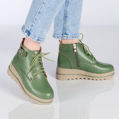 Ghete dama piele naturala imblanite talpa striata – NANCY Green - Img 3