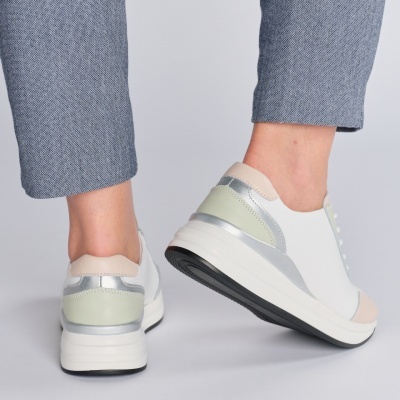 Pantofi dama piele naturala super comozi – GOLDIE White&Pink - Img 2