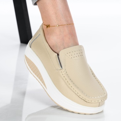 Pantofi dama piele naturala talpa ortopedica – IRIS Beige