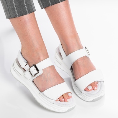 Sandale dama piele naturala casual comode - CELIA White - Img 3