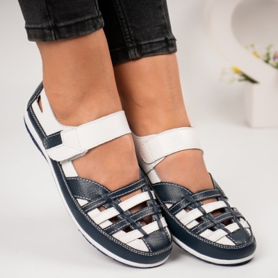 Sandale dama piele naturala perforate cu arici – LUNA Navy - Img 3