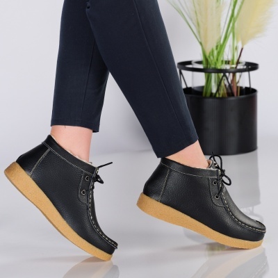 Ghete dama piele naturala imblanite comode – JULIET Black - Img 3