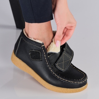 Ghete dama piele naturala imblanite comode – KALINDA Black - Img 2