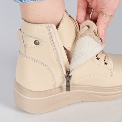 Ghete dama piele naturala imblanite comode – NADIA Beige - Img 3