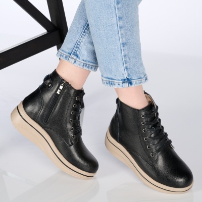 Ghete dama piele naturala imblanite comode – NADIA Black - Img 3