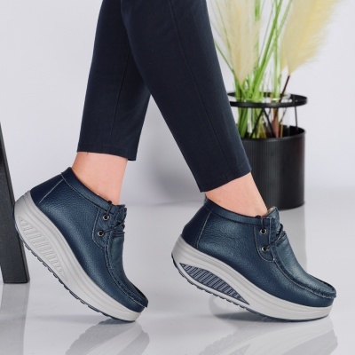 Ghete dama piele naturala imblanite talpa ortopedica – JENNIFER Blue - Img 4