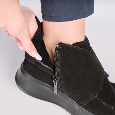 Ghete dama piele naturala intoarsa imblanite – MARIBEL Black - Img 3