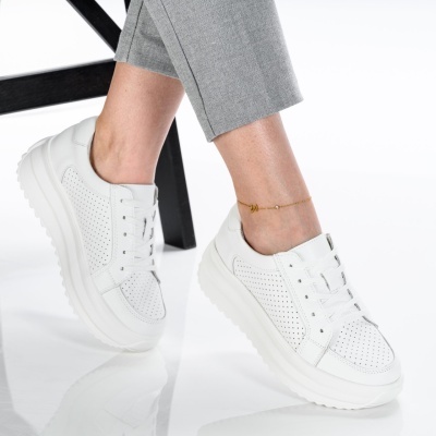 Pantofi dama piele naturala casual – ZINA White - Img 2